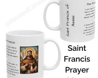 Saint Francis of Assisi Prayer Mug | Patron Saints Catholic Prayer Ceramic Mug, 11oz
