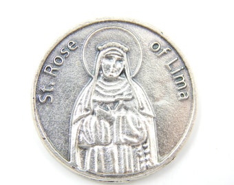 LARGE Saint Rose of Lima Catholic Medal | Pocket Medals | Religious Coin | Prayer Medallion | Patron Saint of Florist & Gardeners Token