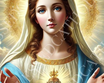 Our Lady of the Sacred Heart Art Print - Catholic Digital Image (Bundle of 3)