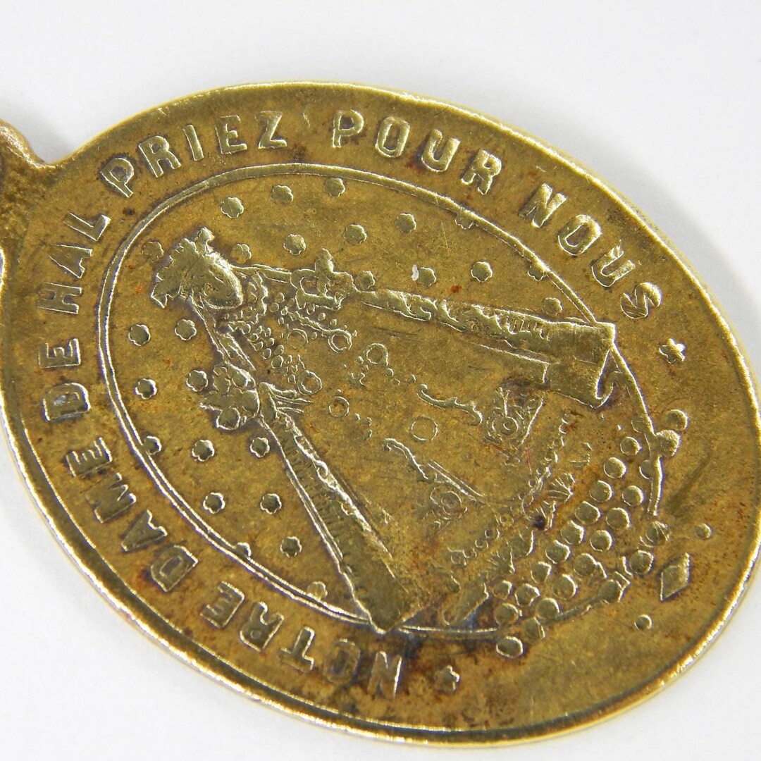 Antique French Bronze Virgin Mary Medal: Notre Dame De Hal Catholic ...