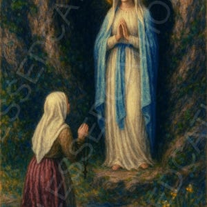 Our Lady of Lourdes Digital Downloadable Catholic Pictures | Virgin Mary Printable Artwork | Digital Catholic Artwork | Saint Bernadette Art