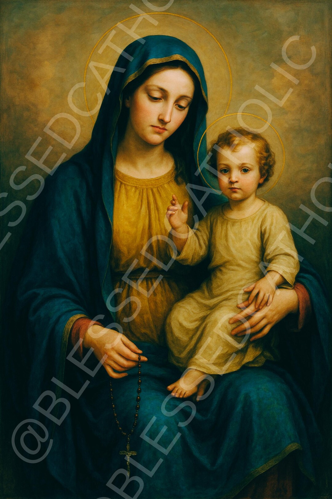Our Lady of the Rosary Art Print: Virgin Mary and Child Jesus (digital ...
