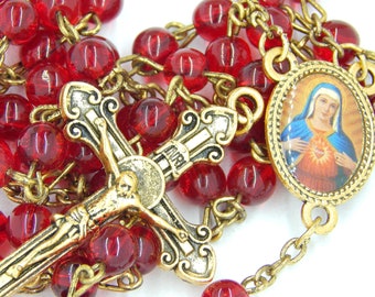Heart of Mary Catholic Rosary | 5 Decade Rosary | Virgin Mary Red Beads Rosary | Catholic Beads | Catholic Jewelry Shop | Catholic Gift 26