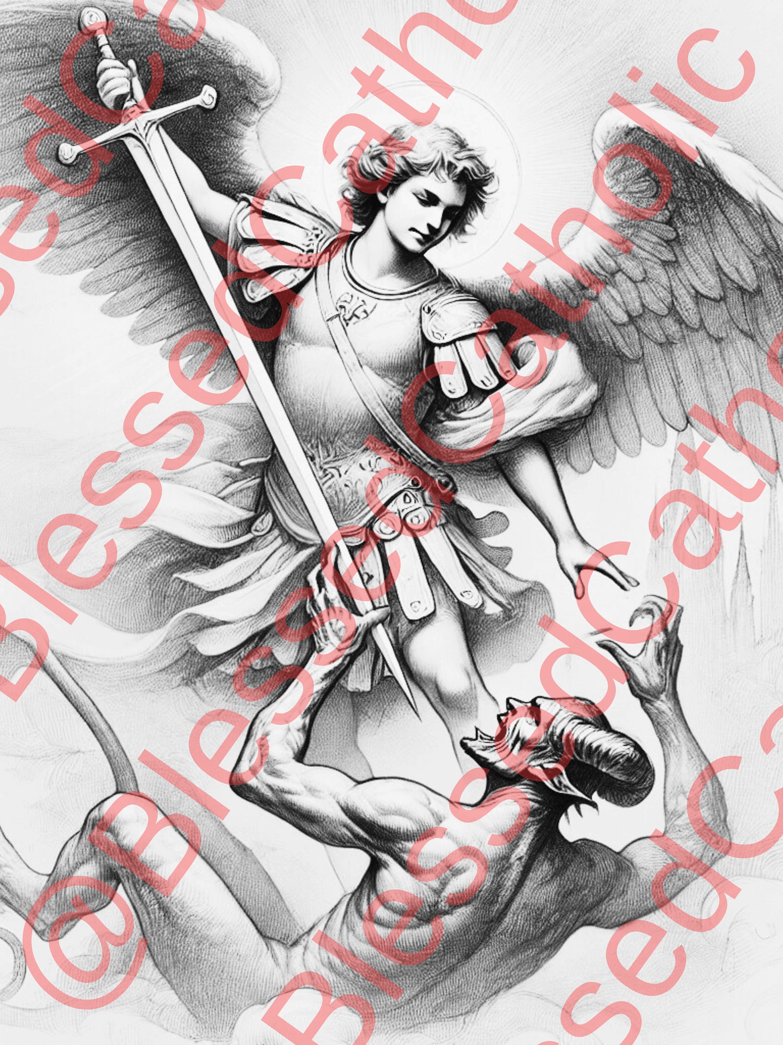 Saint Michael Archangel Black and White Sketch Art: Catholic Patron ...
