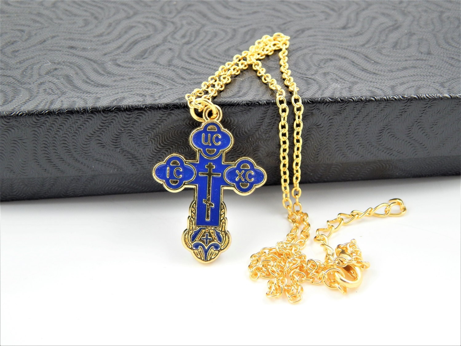 Blue Enamel Orthodox Cross Eastern Orthodox Enamel Cross