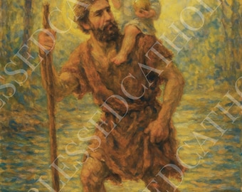 Lámina artística de San Cristóbal: Patrón católico de los viajeros (Descarga digital)