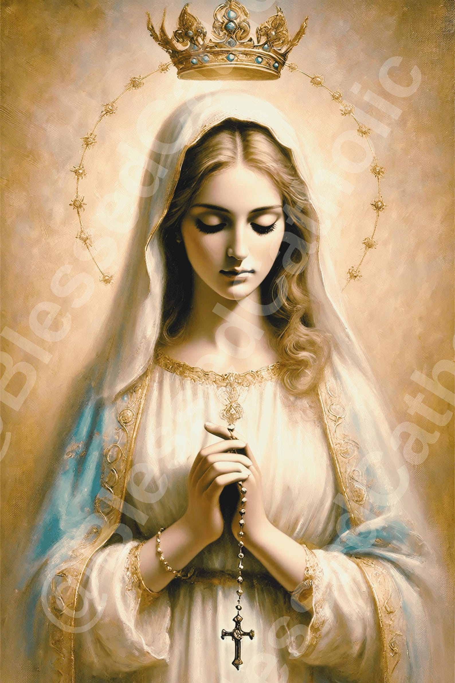 Our Lady of the Rosary Art: Catholic Virgin Mary Printable (digital ...