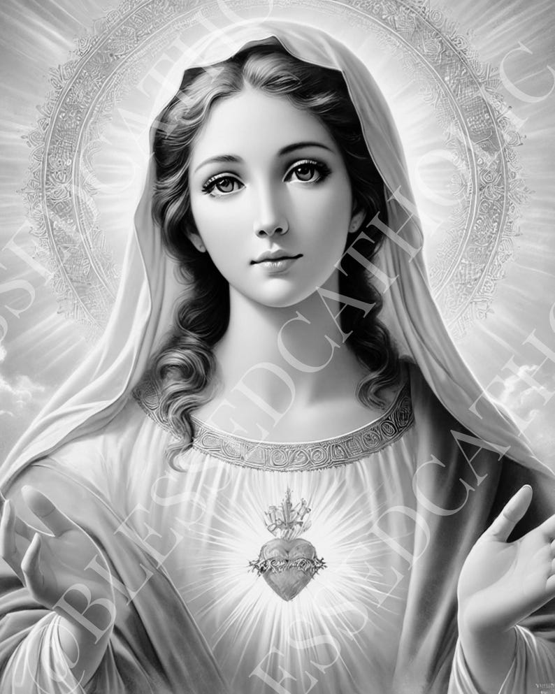 Our Lady of the Sacred Heart Art Print - Catholic Digital Image (bundle ...
