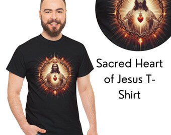 Sacred Heart of Jesus Graphic Tee | Katholische Tshirts für Männer und Frauen | Jesus Christus Kleidung | Unisex Jersey Kurzarm T-Shirt