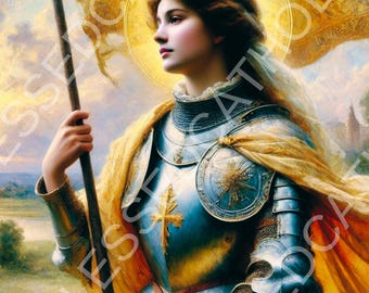 Jeanne d'Arc-konst: Katolsk digital bild, omedelbar nedladdning