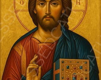 Icône du Christ Pantocrator : oeuvre d'art imprimable chrétienne orthodoxe (téléchargement numérique)