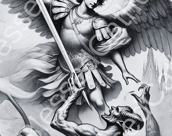Saint Michael the Archangel Sketch Digital Downloadable Image | Military Patron Saint Printable Artwork | Catholic Saint Royalty Free Art