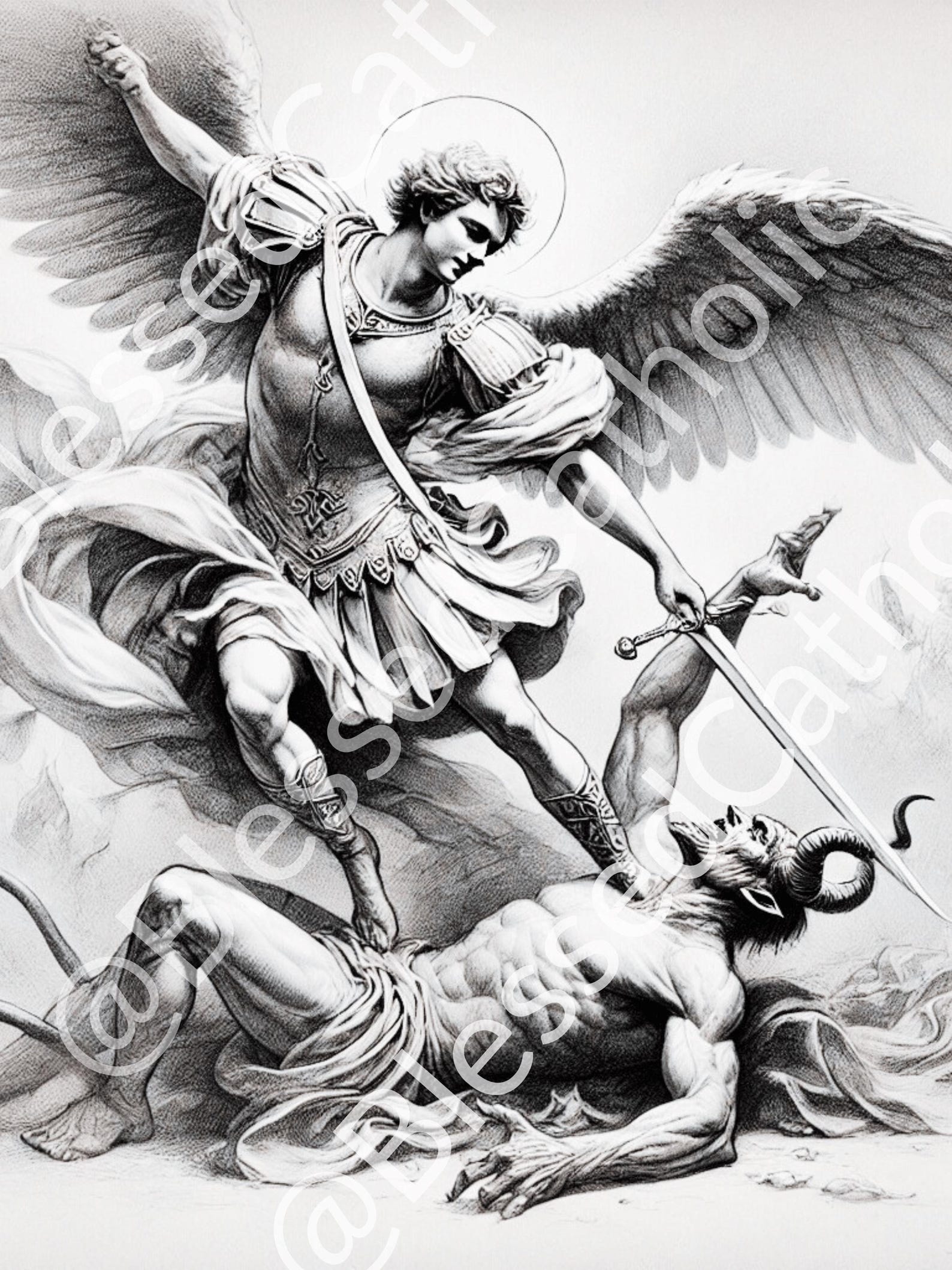 Saint Michael Archangel Sketch Art: Catholic Patron Saint (digital ...