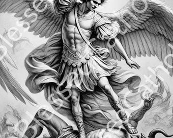 Saint Michael the Archangel Sketch Digital Downloadable Image | Military Patron Saint Printable Artwork | Catholic Saint Royalty Free Art