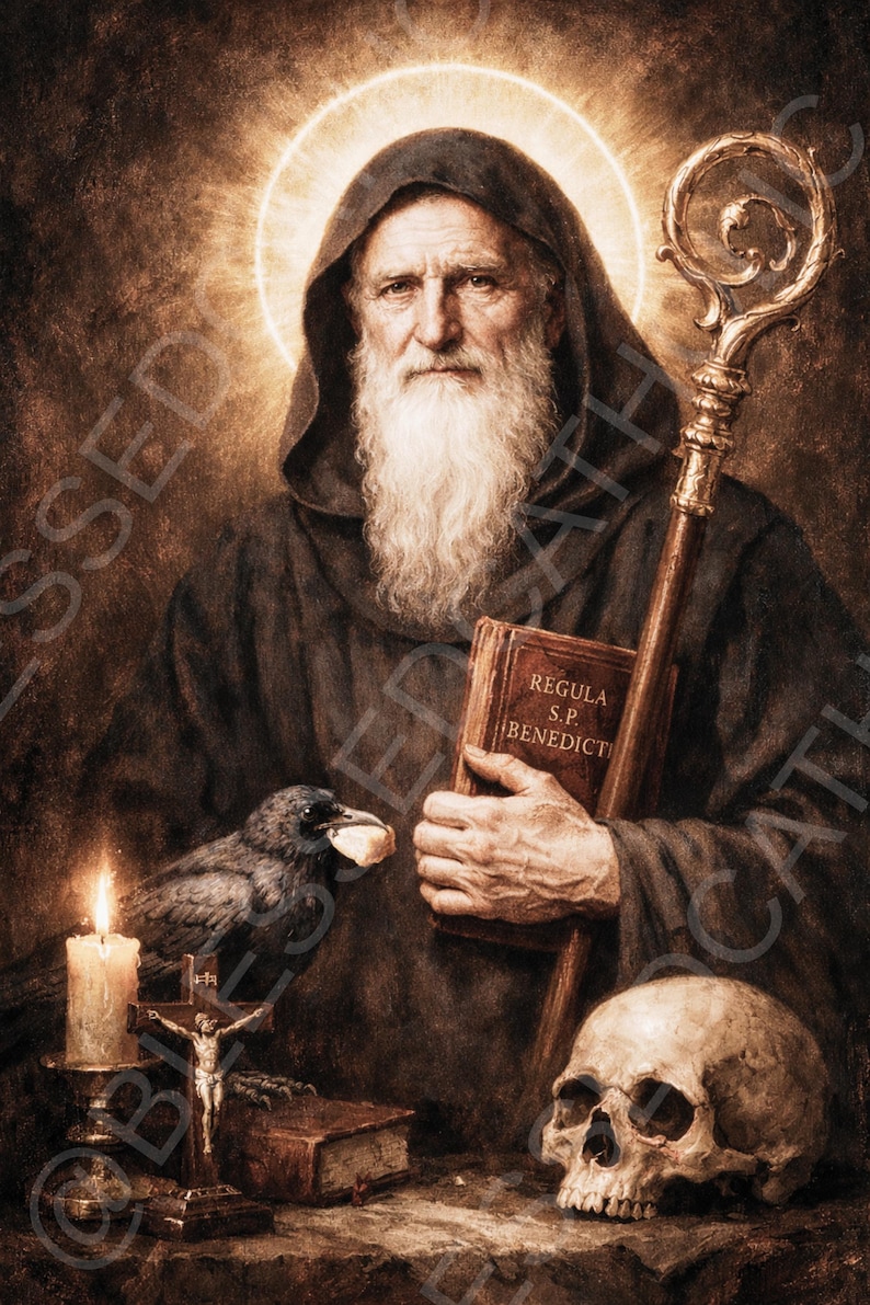 St Benedict of Nursia Printable Art: Patron Saint Protection From Evil ...