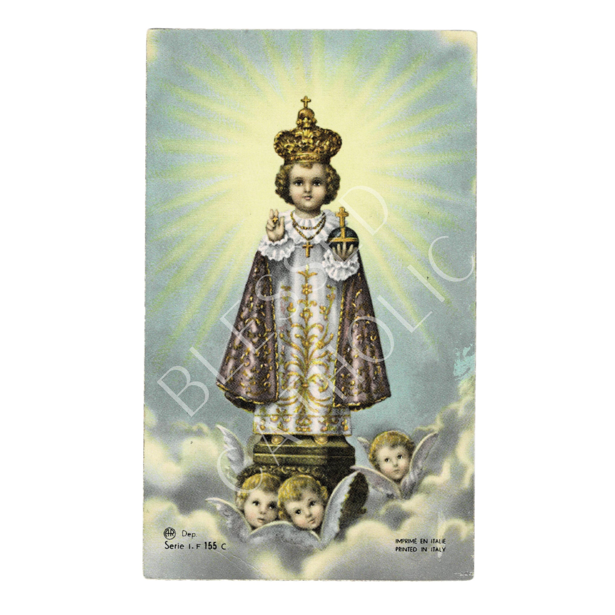 Antique Infant Jesus of Prague Catholic Holy Card Digital Download | Jesus Christ Digital Image | Royalty Free Downloadable Catholic Picture
