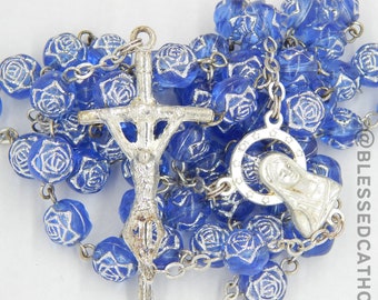 Blue Beaded Silver Capped Rosary | 5 Decade Rosary | John Paul Crucifix  Rosary | Catholic Beads | Catholic Jewelry Shop | Catholic Gift 25