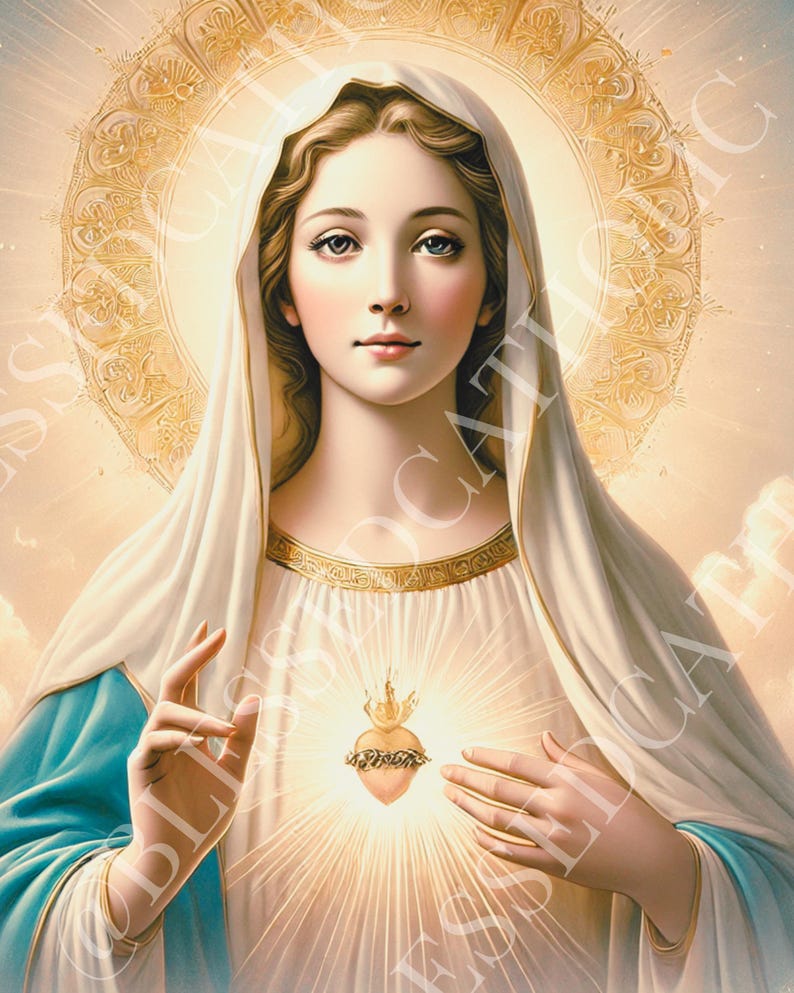 Our Lady of the Sacred Heart Printable Art: Catholic Virgin Mary ...