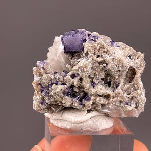 Yaogangxian Fluorite Cluster: Purple Crystal Specimen with Calcite & Dolomite on Natural Matrix