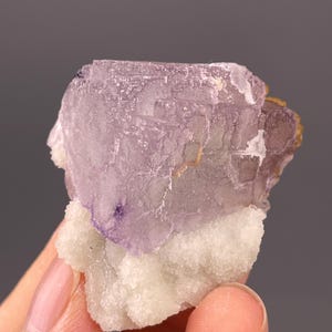 Rare Purple Fluorite Cube with QR Code Pattern on Quartz Cluster - Natural Crystal Specimen from Guizhou, China