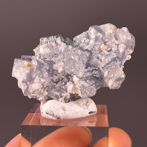 Blue Cubic Fluorite Specimen with Calcite Coating - Raw Mineral Crystal from China for Collectors