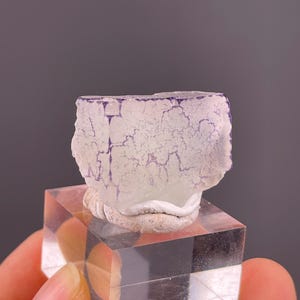Raw Purple Edge Fluorite Crystal Cluster: Guizhou Mineral Specimen with QR Code for Collectors