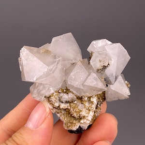 Natural White Fluorite Octahedron Specimen: Rare Matrix-Attached Crystal from Daye, China Mine