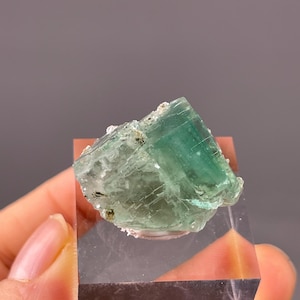Rare Aquamarine Fluorite Specimen: Raw Green Crystal with Inclusions - Educational Geology Display Piece
