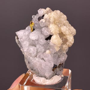 Raw Quartz Crystal Cluster with Calcite & Chalcopyrite on Matrix - Hubei, China Mineral Specimen
