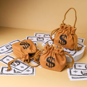 Sacchetto porta soldi con simbolo del dollaro - Sacchetto regalo per bomboniere - Sacchetto con coulisse in tela - Disponibile in due misure