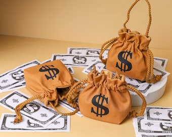 Dollar Sign Canvas Drawstring Bag - Money Favor Gift Bag