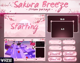 Sakura Breeze Animated Stream Overlay Package – Cherry Blossom Theme