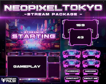 NeoPixel Tokyo Stream Overlay – Animated Cyberpunk Theme (Twitch, YouTube)