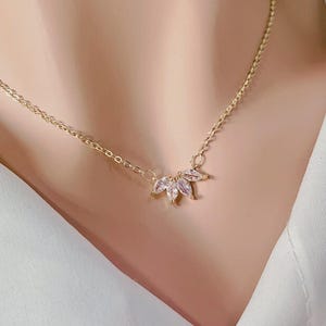 Marquise Diamond Necklace, Flower Petal Diamond Necklace, Flower Necklace, Minimalist Dainty Necklace, Wedding and Bridesmaid Jewelry Gift