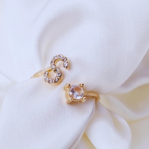 Anillo personalizado con inicial para mujer, ajustable, chapado en oro con diamantes de imitación, regalo elegante, anillo con alfabeto de la A a la Z.