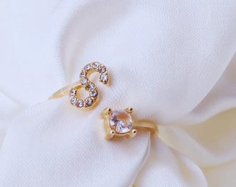 Bague lettre initiale personnalisée avec bijoux personnalisés pour femme, bague réglable en plaqué or avec strass, cadeau bijoux élégants, bague alphabet de A à Z
