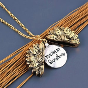 You Are My Sunshine Necklace Sunflower Pendant Gift for Women Men, Hidden Message Necklace, Jewelry Gift for Her, Bridesmaid Gift