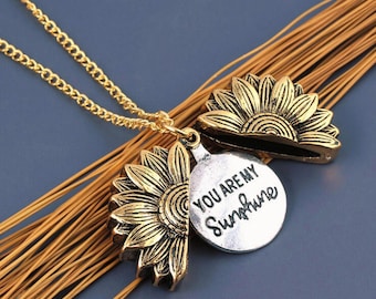 You Are My Sunshine Necklace Sunflower Pendant Gift for Women Men, Hidden Message Necklace, Jewelry Gift for Her, Bridesmaid Gift