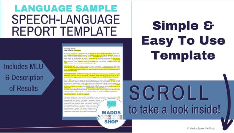 Language Sample Mlu Report Example SLP Language Sample Report Template: Editable Speech Therapy Assessment ...