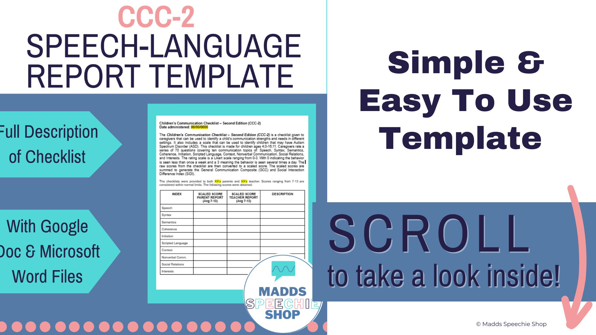 CCC-2 Speech Therapy Report Template: Editable SLP Digital Download - Etsy