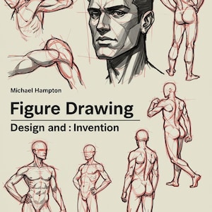 May include: A book cover with the title "Figure Drawing: Design and Invention" by Michael Hampton. The cover features several line drawings of the human figure in various poses.