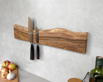 Porta cuchillos de madera de nogal, soporte magnético de pared para un almacenamiento de cocina atemporal