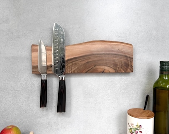 Barra magnética de madera para cuchillos: moderno soporte para cuchillos de cocina y organizador de pared