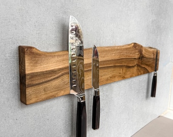 Live Edge Walnut Magnetic Knife Holder: Wall Mounted Display