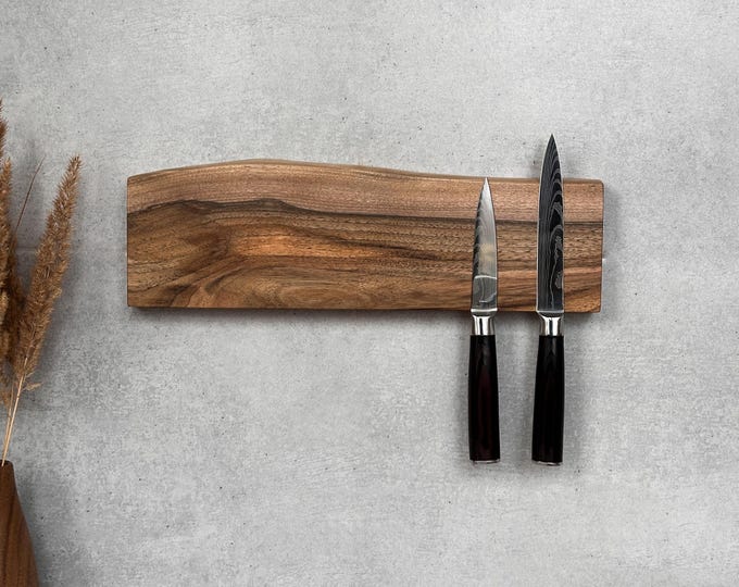 Handcrafted Walnut Magnetic Knife Holder: Kitchen Storage & Organization