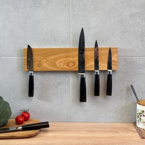 Cherry Wood Magnetic Knife Holder: Wall Mounted Kitchen Storage