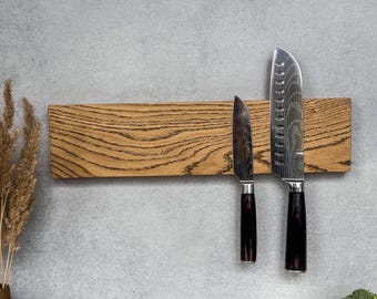 Handcrafted Oak Magnetic Knife Holder: Kitchen Storage & Style