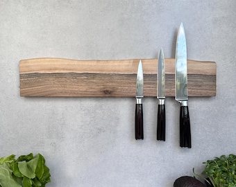 Live Edge Walnut Magnetic Knife Holder - Artisan Kitchen Storage