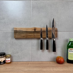 Live Edge Walnut Magnetic Knife Holder: Wall Mounted knife rack for Kitchen