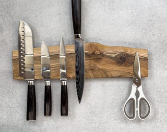 Walnut Magnetic Knife Holder: Kitchen Organizer, Wall Mounted Rack